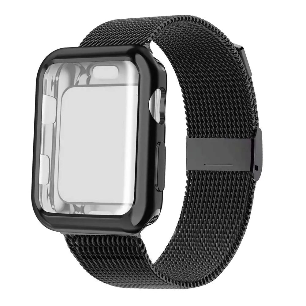 Magnetic metal Milan Apple Watch band with protective case in multiple colours and sizes