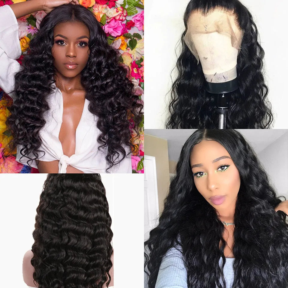 Black small curly chemical fibre front lace wig with breathable cap and adjustable buckles