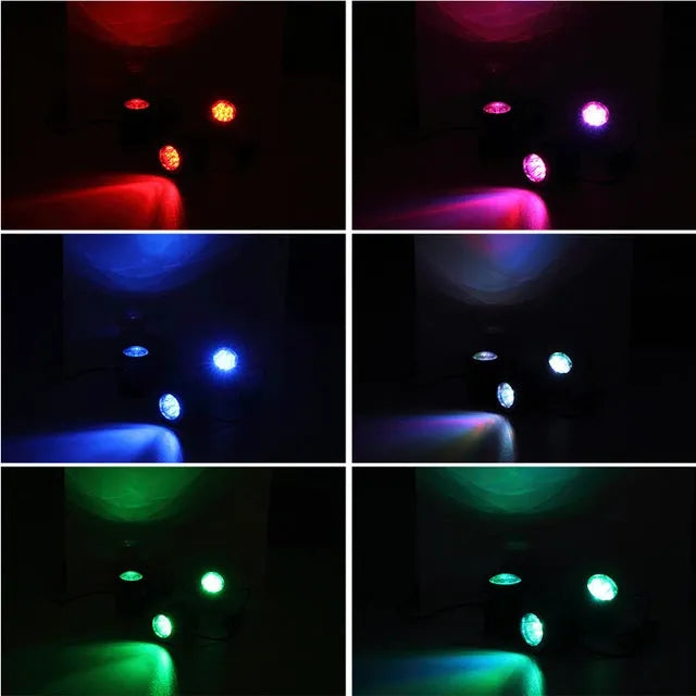 Solar underwater light set with three RGB LED lamps, black ABS housing, and polysilicon panel for garden ponds