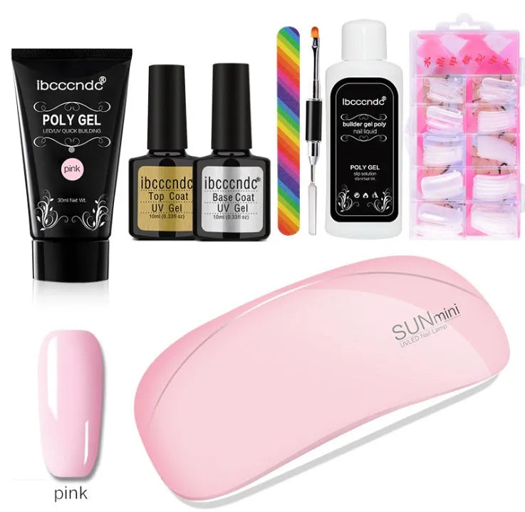 100-piece boxed nail crystal extension kit with mouse lamp and glue in assorted colours