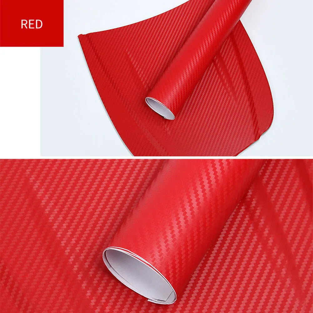 Roll of 3D carbon fibre car stickers showing textured pattern in multiple colour options