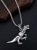 New hip hop style versatile titanium dinosaur pendant in silver tone on a neutral background