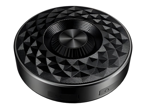 Compact cylindrical Bluetooth speaker in black, orange or silvery white colour with wireless connectivity