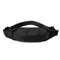 Black Oxford cloth men's crossbody waist pack showing internal phone and ID pockets