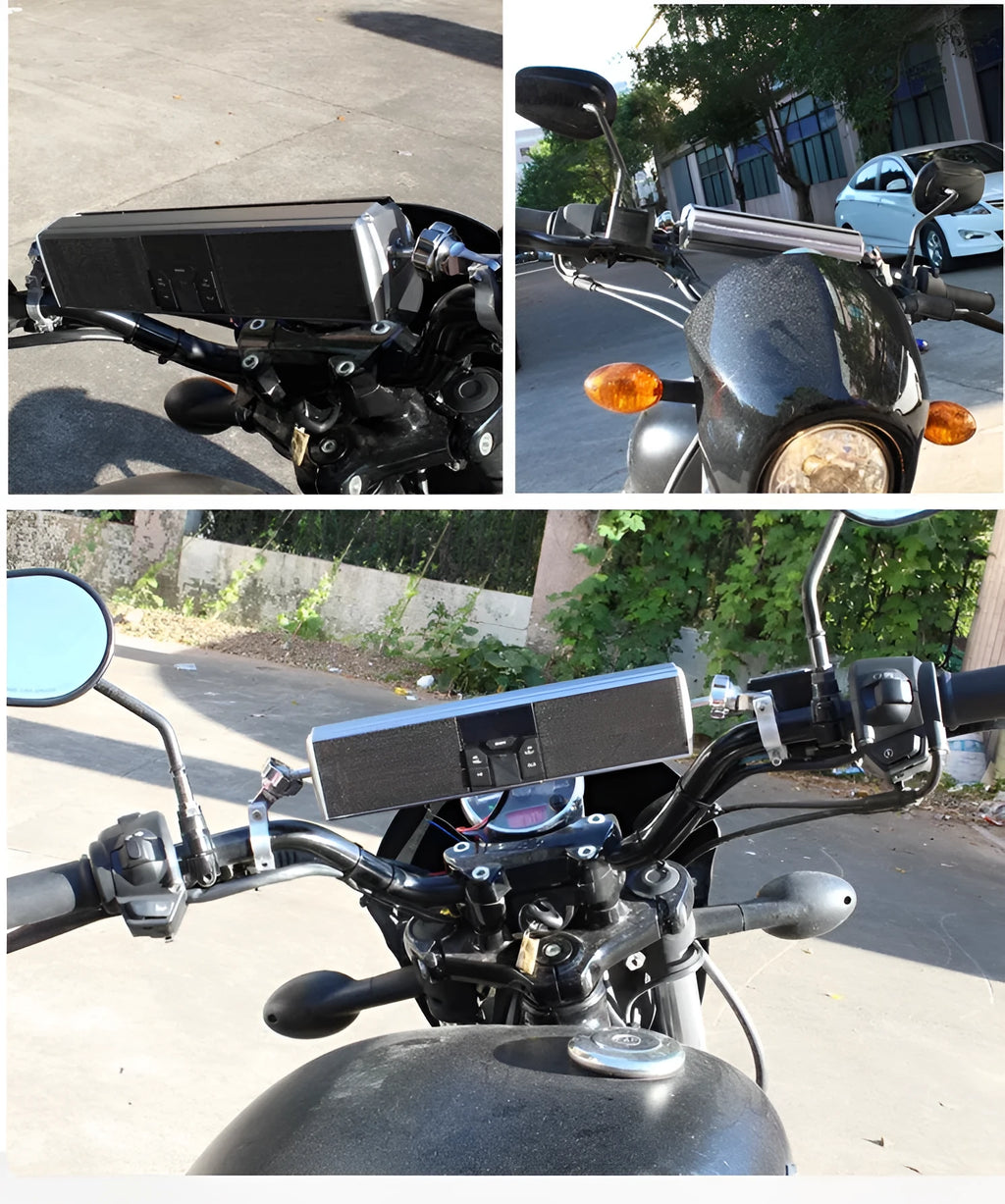 Waterproof motorcycle Bluetooth speaker with integrated car amplifier in aluminium housing colour silver