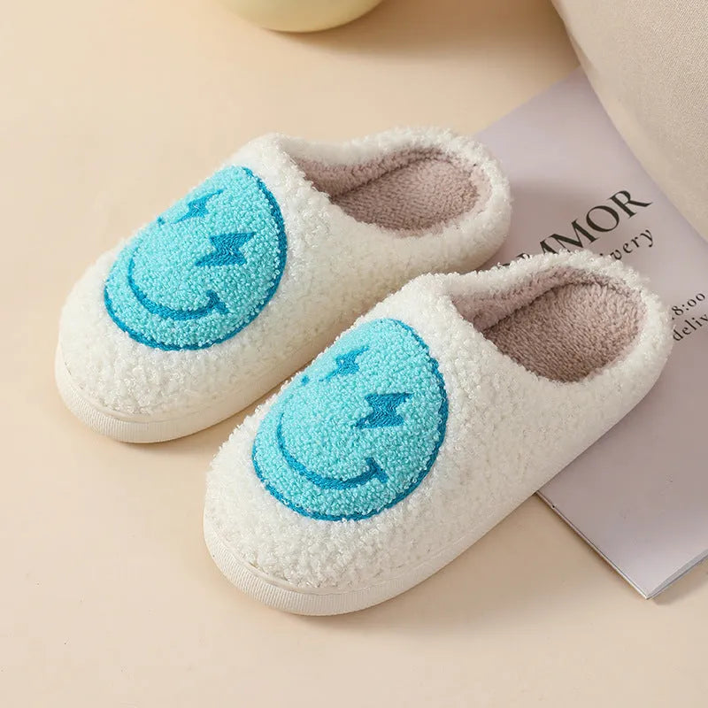Women's plush slippers with cartoon love patterns and PVC non-slip soles in multiple colour options