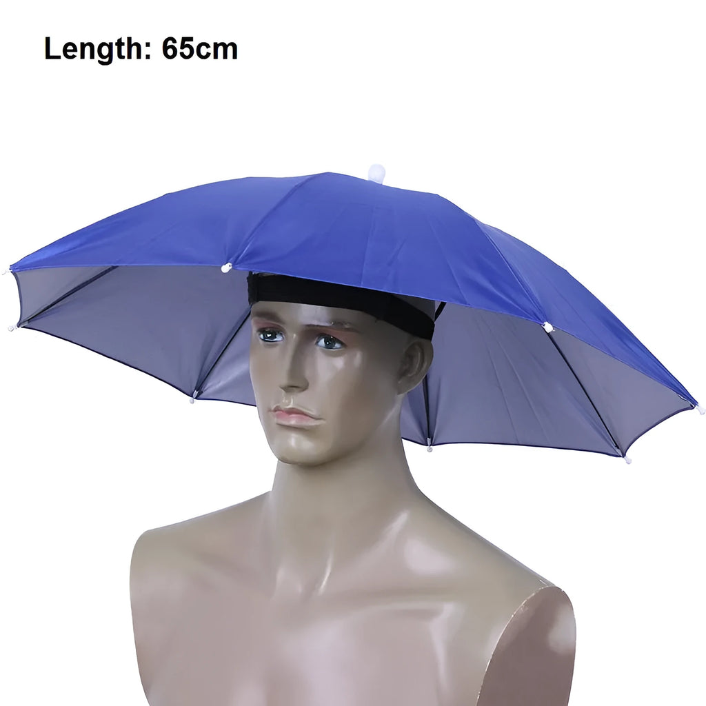 55-65cm outdoor fishing sunshade waterproof folding sunhat umbrella in blue with handleless design