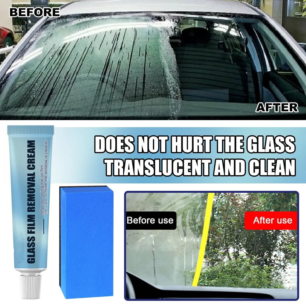 Blue car glass oil film remover with soft sponge brush for windshield and window cleaning