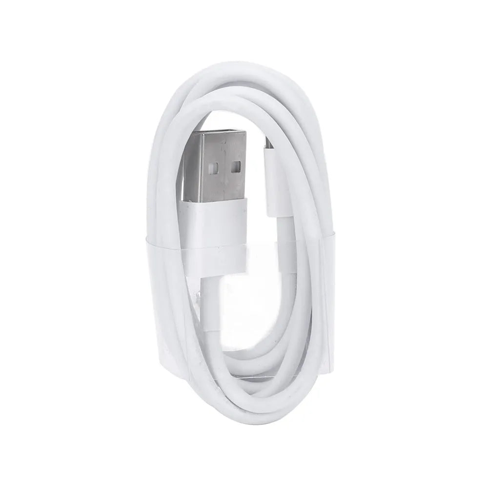 White USB travel charger and cable for iPhone and iPad models, showing 5V 2A output specification.