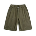 Women's workwear-style cropped pants in wide-leg shorts design with rivet detailing
