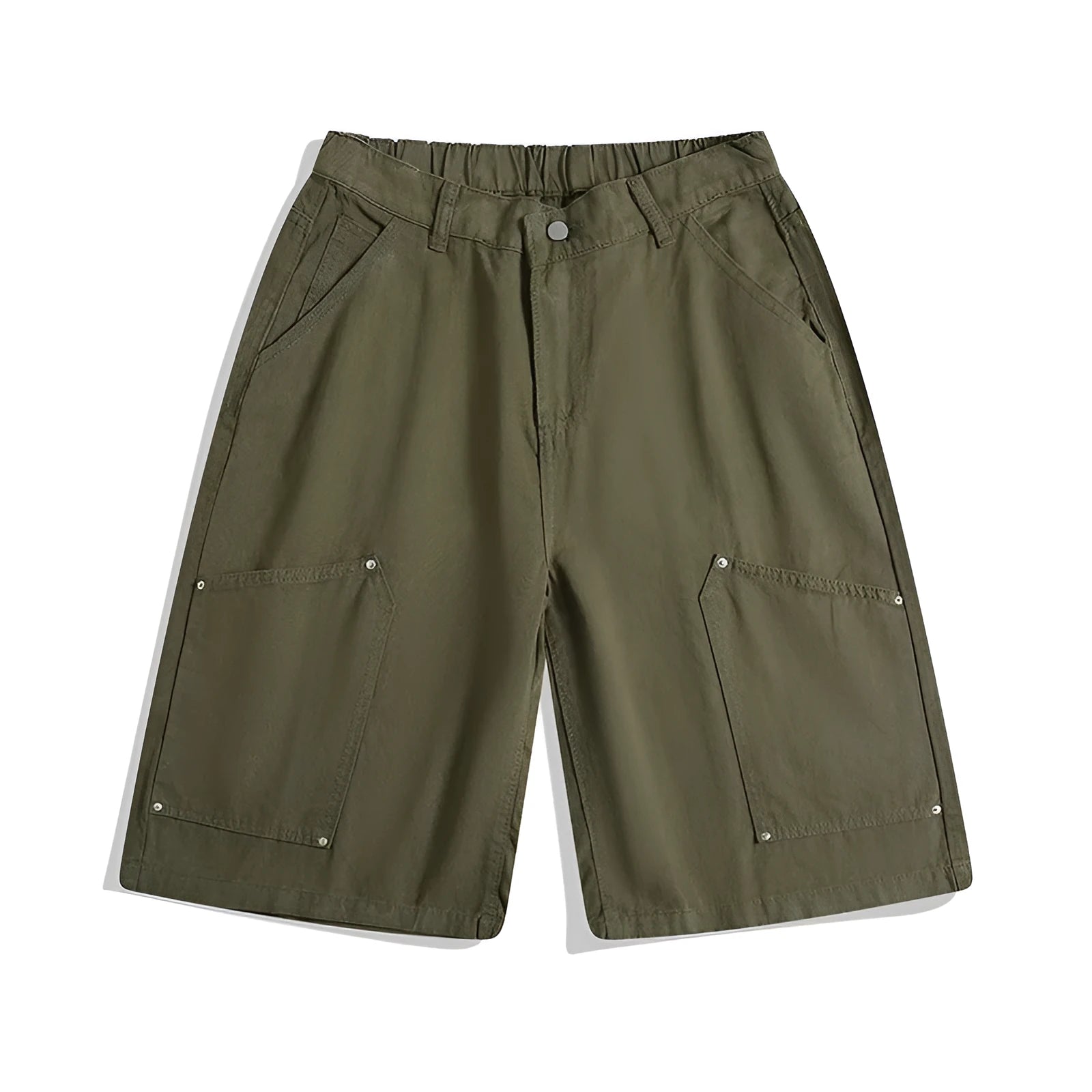 Women's workwear-style cropped pants in wide-leg shorts design with rivet detailing