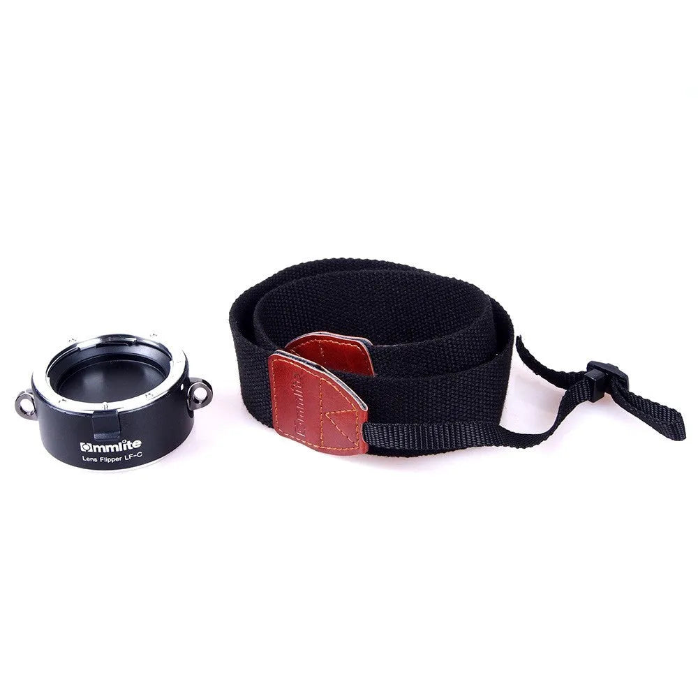 Aluminium camera lens flipper holder with shoulder strap for Canon Nikon Sony mounts