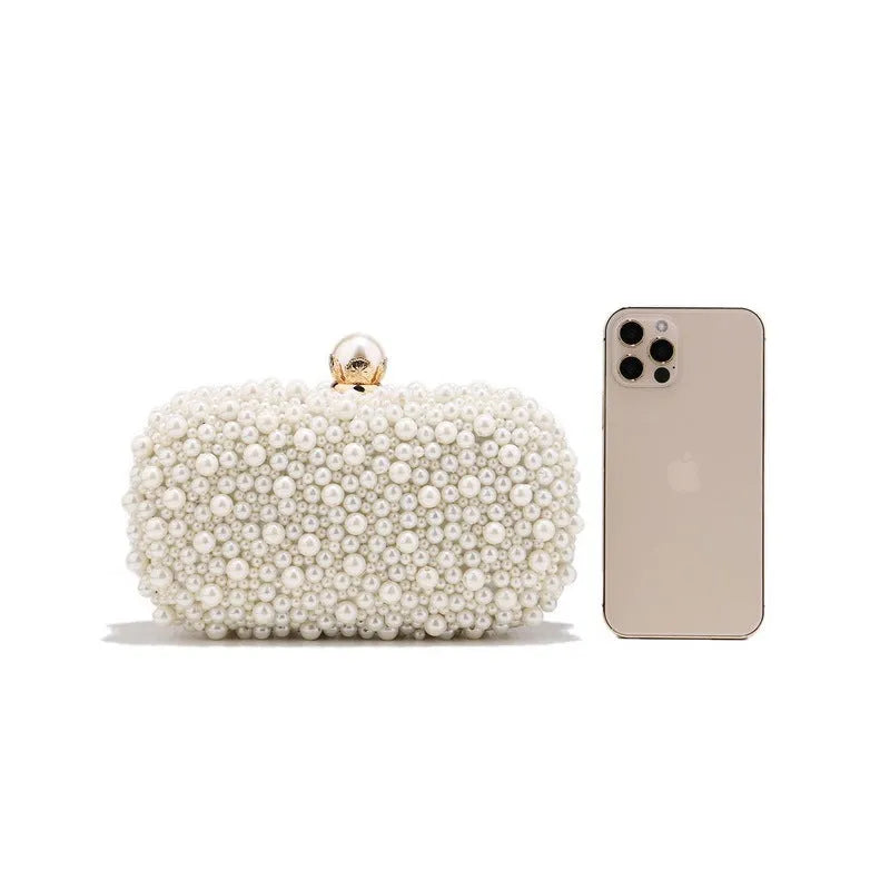 Small pearl dinner bag in solid colour, ABS material, polyester, with single handle and cover-type opening