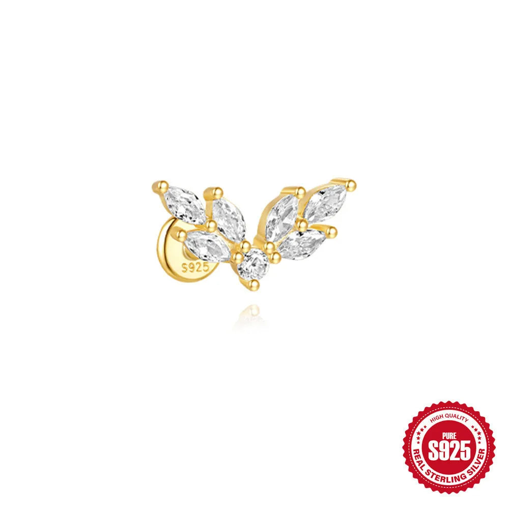 S925 sterling silver water drop earrings with flat spiral geometric design and gold plating.