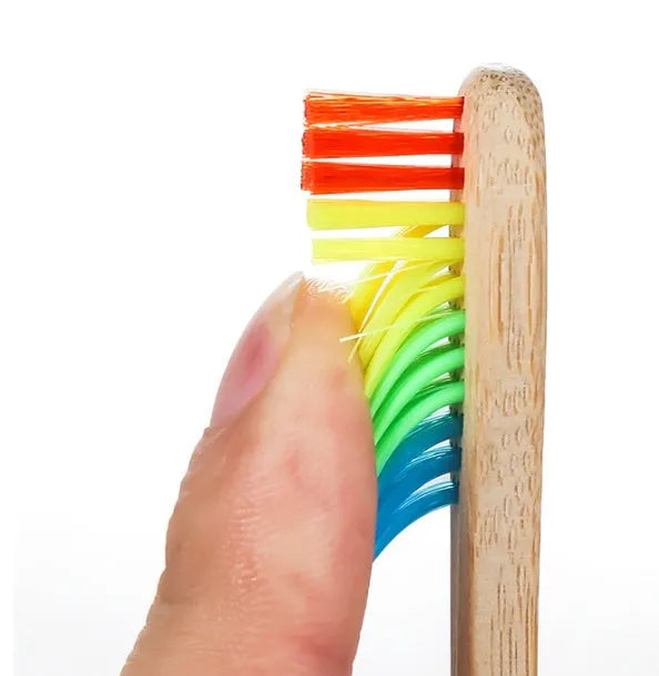 Rainbow bamboo toothbrush with natural biodegradable handle in assorted colours