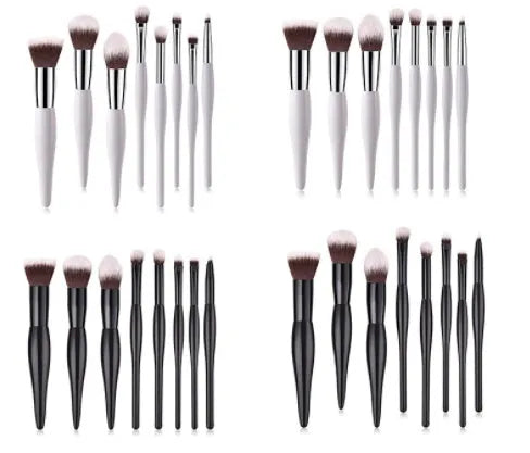 8-piece makeup cover brush set with nylon bristles and wooden handle in black and white colour options
