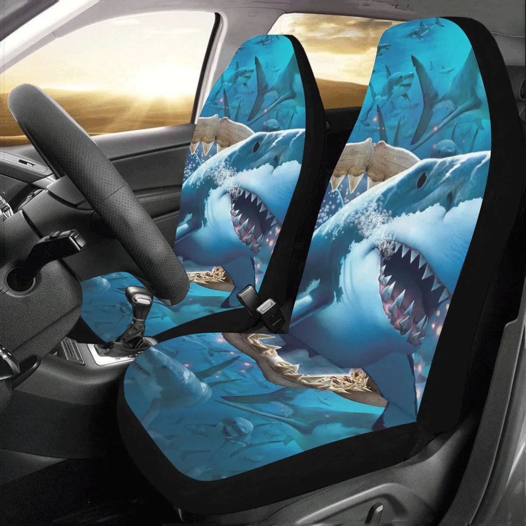 Printed car seat cover with all-inclusive elephant print on black polyester fibre fabric for front seat