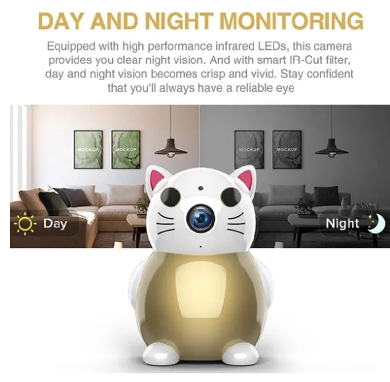 Gold Lucky Cat wireless camera with 2MP 1080P lens for mobile phone remote monitoring