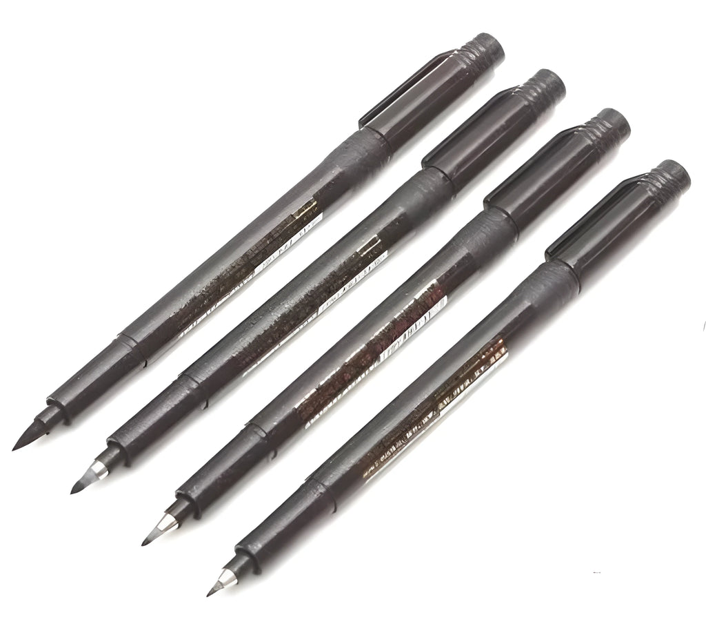 Set of 4 Japanese calligraphy felt tip pens with refill cartridges, black ink, for brush lettering and art drawing