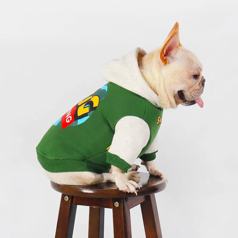 Green cotton dog jumper for large dogs, sizes L to 4XL, for autumn and winter wear.