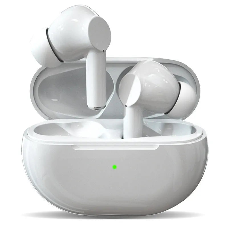 Black Pro4 wireless Bluetooth earbuds and compact charging case on a white background.