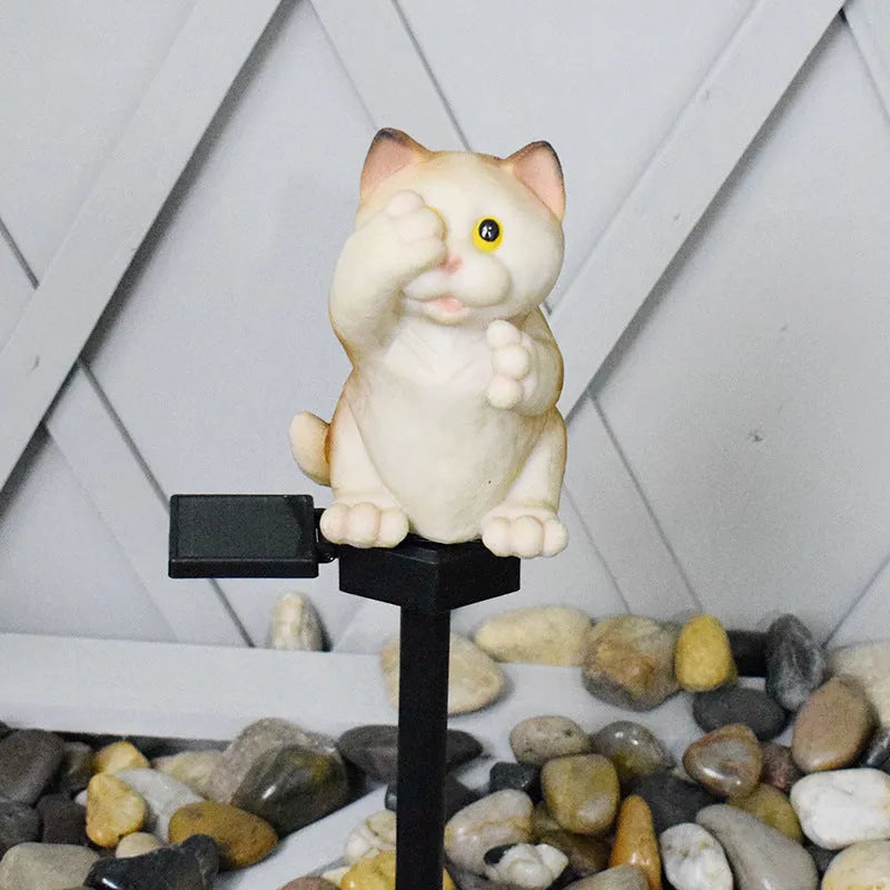 Brown cat-shaped solar lawn light for garden decoration with LED illumination