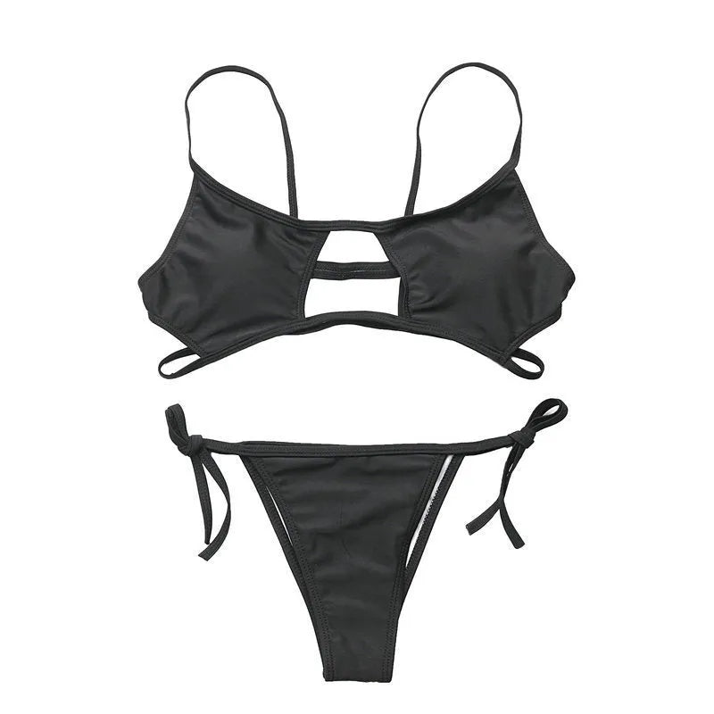 Bikini ladies sexy swimsuit two-piece polyester spandex black red available in sizes S M L