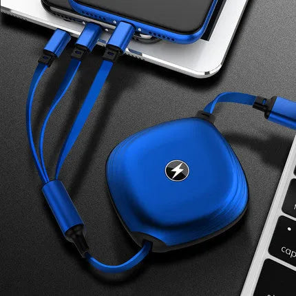 3-in-1 telescopic charging cable extended to 120 cm length with titanium alloy connectors