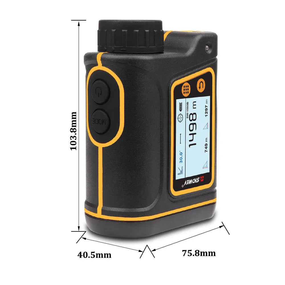 SW series handheld golf rangefinder showing compact black design with measurement display