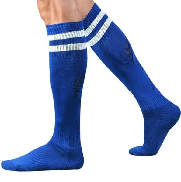 Pair of football training socks in adult size made from 63% polyester fibre