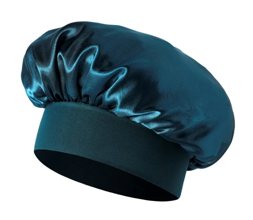 Wide-brimmed high elastic polyester headscarf for women, knitted tie-dye design, flat top crown, breathable sun protection cap