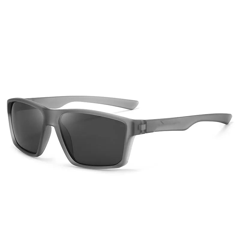 UV protection polarized sunglasses with quadrilateral frame in black frame and ice blue lenses