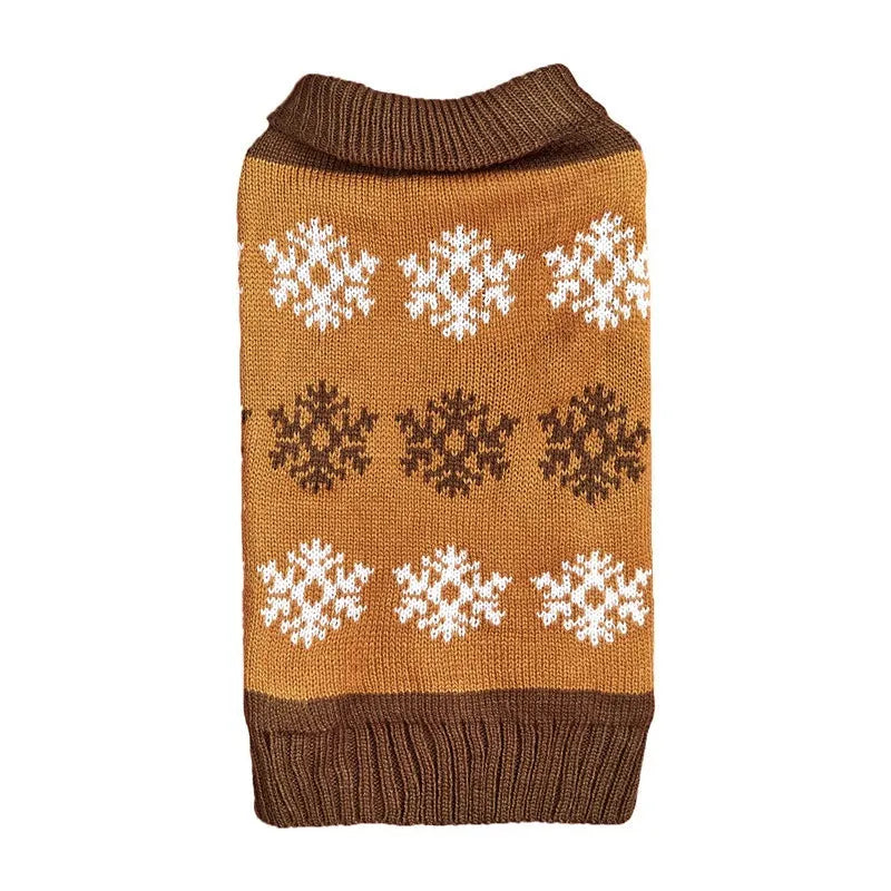 Grey and dark brown acrylic dog Christmas sweater shown in multiple sizes for festive pet wear