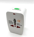 Universal travel socket adapter plug with compact dimensions for worldwide device charging
