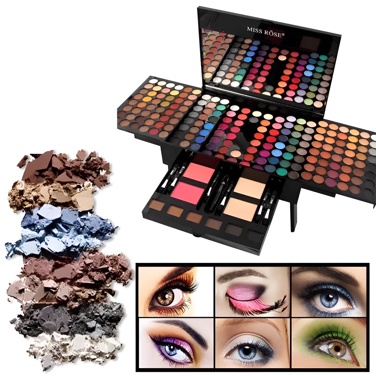 180 colour eyeshadow blush set in piano-shaped makeup palette box with multiple colour pans