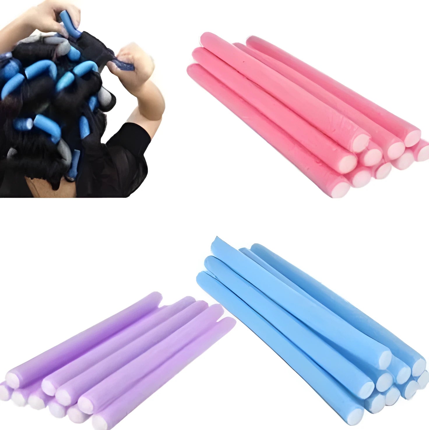 Pearl cotton magic curling iron 1.4x24cm in blue pink and purple for no-heat hair styling