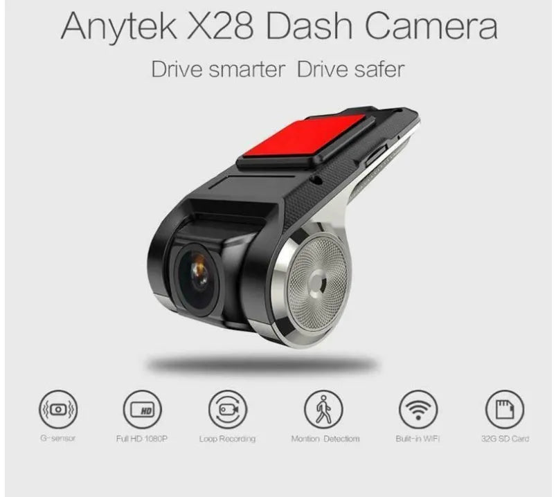 Black USB hidden car DVR recorder with built-in WiFi, GPS, and wide-angle lens on a dashboard