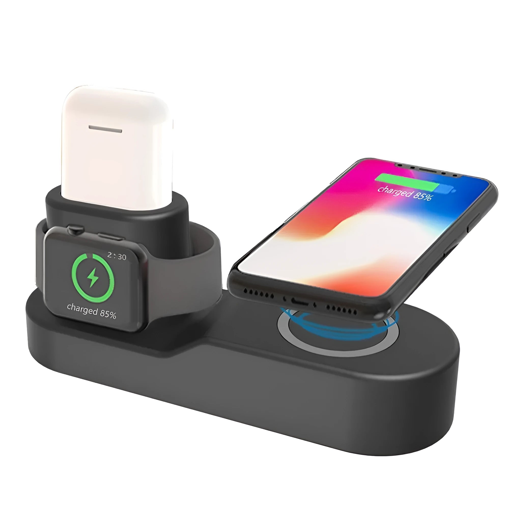 W3 multifunction wireless charger with detachable Apple Watch magnetic stand showing black and white colour options