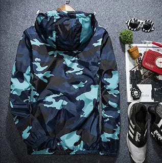 Covrlge men's spring camouflage hooded jacket with luminous reflective zipper detail in green
