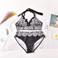 Printed split bikini in black, nylon fabric with high elasticity, quick-drying and tight fit with removable pads, sizes XL-5XL