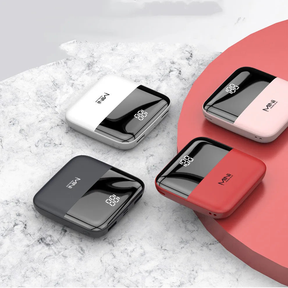 10000mAh portable power bank with digital display and dual USB ports in multiple colour options