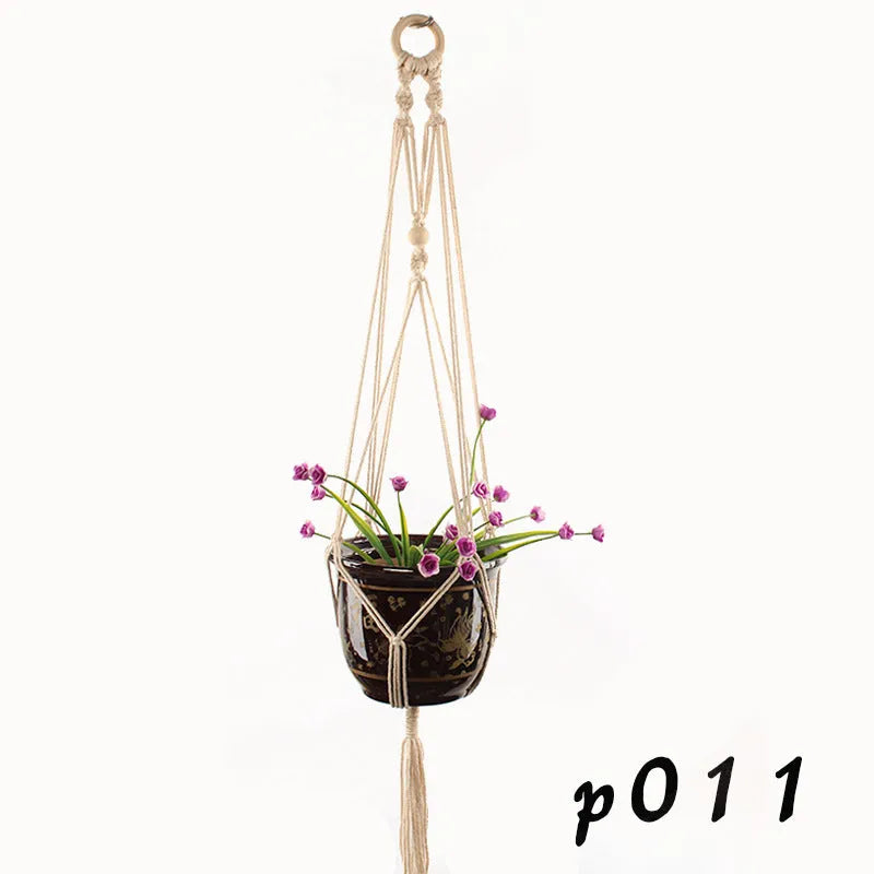Woven wire cotton rope plant hanger macramé pot holder in European American village style