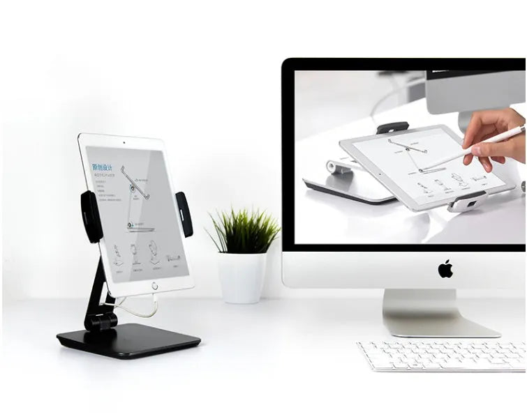 Folding aluminium and ABS phone tablet stand with 360° rotation in silver colour