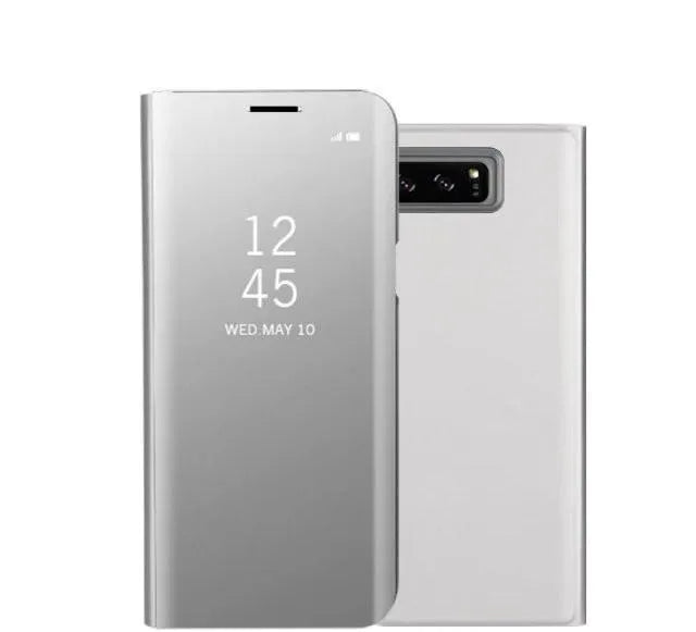 Samsung Galaxy Note20 phone case with a pull-out metal ring stand and a reflective mirror back.