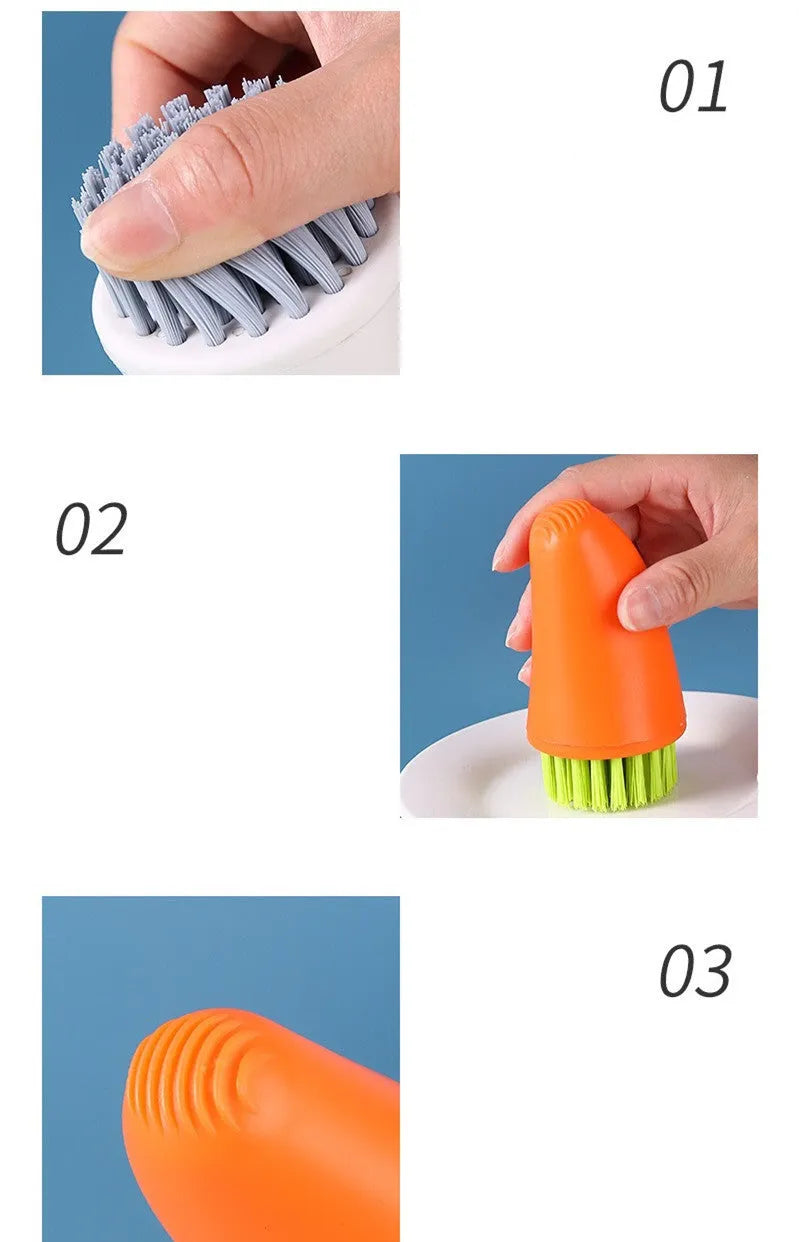 White and orange radish-shaped carrot cleaning brush with nylon bristles for washing root vegetables