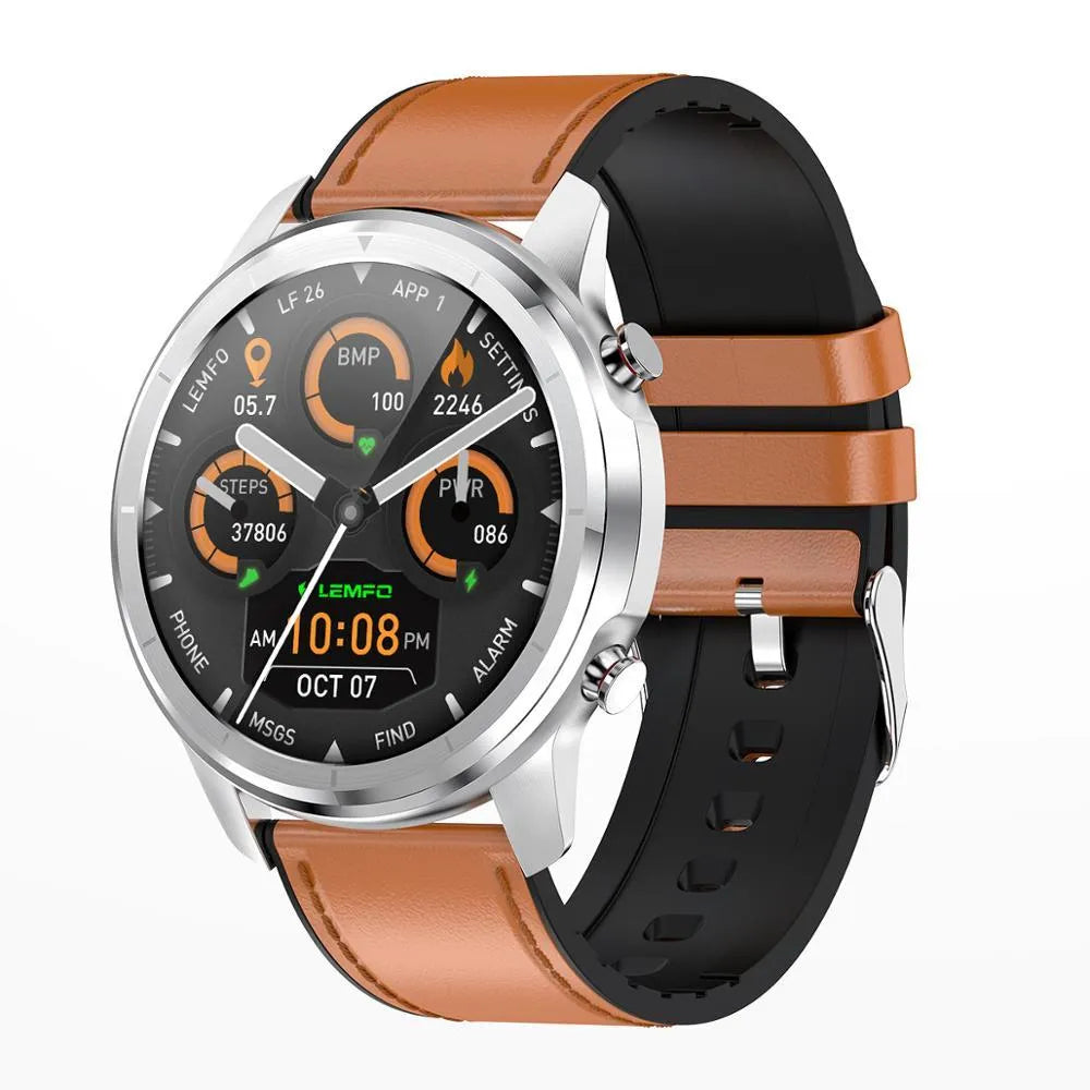 LEMFO LF26 smart bracelet with 1.3-inch screen showing five colour options: Black A, Black B, Brown Silver, Brown black, Silver