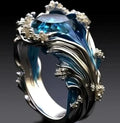 Fashion wave oil drop diamond inlaid alloy ring for women, geometric quadrilateral shape, European American style