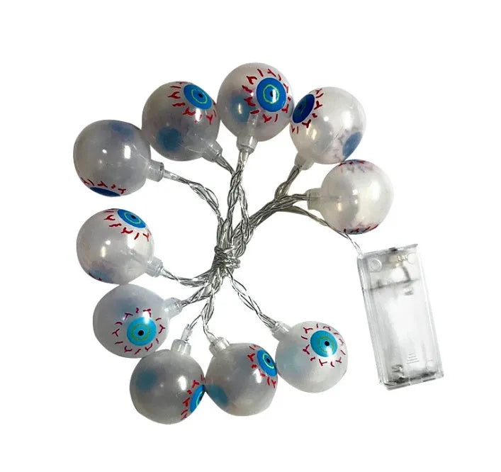 Halloween LED string lights with pumpkin, ghost and bat pendants on 1.2 metre white cord