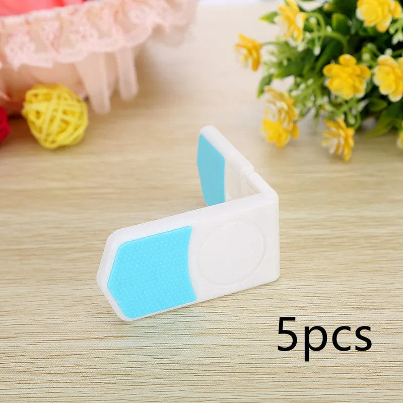 White ABS plastic corner drawer child safety lock with adhesive tape, pack of 5