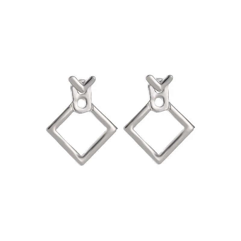 Hollow diamond square alloy stud earrings for women, geometric shape, multiple colour options